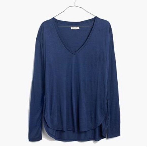 NWOT Madewell Anthem Long Sleeve V Neck Tee - Royal Blue - Picture 2 of 2